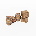 Rustic Wooden Barrels And Stacked Crates For Decorative Storage 3d model
