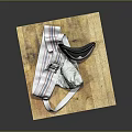 Stylish White Shoes With Red Blue Stripes Placed On Wooden Board Surface