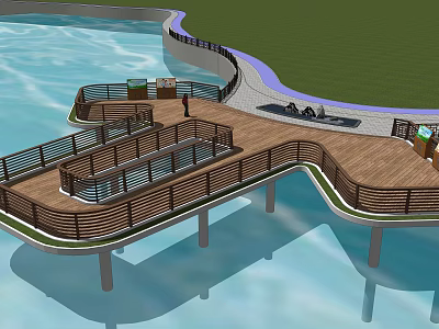 Road Infrastructure Featuring Wooden Walkway Railings And Waterfront Green Space 3d model