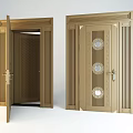 Golden Security Door With Circular Decorations Open And Closed View And Door Frame