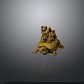 Intricate Carved Amber Wooden Turtle Shaped Furniture Decorative Sculpture With Small Figures And Engraved Patterns