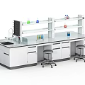 Modern Laboratory With Functional Lab Bench Shelves Lab Bottles And Stools