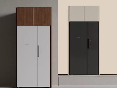 Modern Double Door Refrigerators With White Brown And Black Gray Color Combinations 3d model