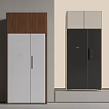 Modern Double Door Refrigerators With White Brown And Black Gray Color Combinations