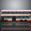 Light Pink Double Decker Bus With Orange Stripe Two Levels Windows And Smooth Surface Reflection