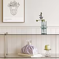 Modern Entryway Console Table with Glass Shelves and Decorative Vase on White Wall