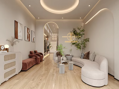 Modern Fitness Relaxation Area With Sofas And Plants 3d model