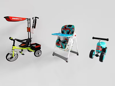 Fun Colorful Kids Tricycle High Chair And Balance Bike For Toddlers 3d model