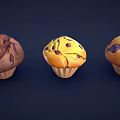 Delicious Assorted Muffins with Chocolate Chips Blueberry Toppings in Paper Cups