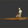 Traditional Wooden Boat With Person Rowing Using Oar On Calm Water