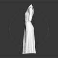 White V neck Mid Length Sleeves Long Dress With Waist Belt And Simple Design