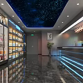 Modern Cybercafe Interior With Starry Sky Ceiling And Beverage Displays 3d model