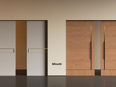 Minotti Modern Sliding Doors Interior Design With Wooden And Light Colored Panels And Metal Handles 3d model