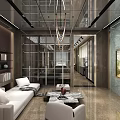 Modern Boutique Store Interior With White Sofas Coffee Table Bookshelves Glass Partitions And Chandeliers