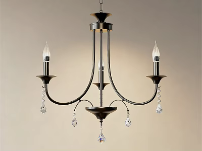 Elegant Classic Black Metal Candle Style Chandelier With Hanging Crystal Pendants 3d model