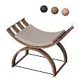 Light Gray Upholstered Wooden Stool With Curved Legs And Black Brown Wooden Balls Above