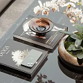 Stylish Coffee Table Books With Dogs Cover Decorative Bowl Smartphone And Orchid Plant