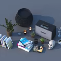 Essential Daily Living Items Including Books Potted Plant Candles Speaker Woven Vase Coffee Cup