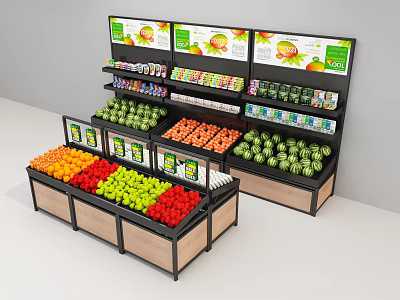 Fruit Vegetable Display Shelves With Assorted Fresh Produce And Organized Racks 3d model