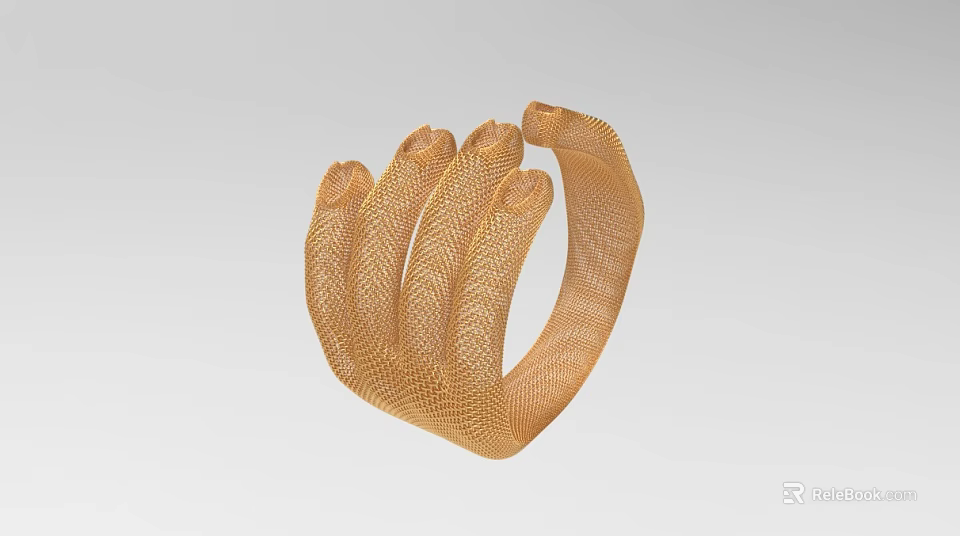 Elegant Golden Mesh Finger Shaped Bracelet With Delicate Textured Pattern 3d model 