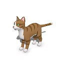 Brown And White Striped Cat With Green Eyes In Standing 3D Model Pose