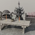 Traditional Chinese Incense Burners And Candle Holders On Gray Stone Table