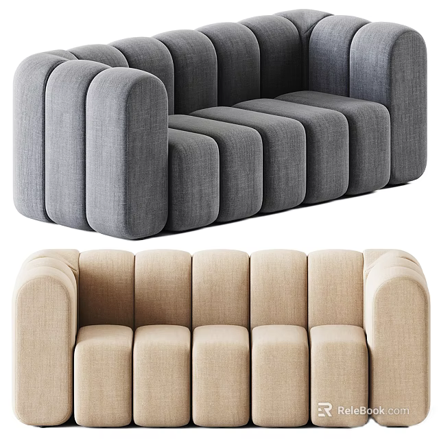 Modern Gray Beige Fabric Channel Tufted Multi Seat Sofa Living Room Furniture 3d model 