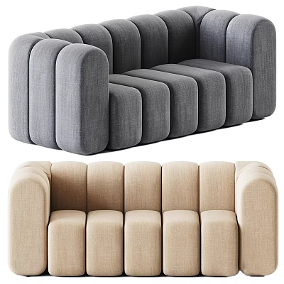 Modern Gray Beige Fabric Channel Tufted Multi Seat Sofa Living Room Furniture 3d model