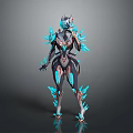 Futuristic Sci Fi Game Movie Character With Dark Armor And Glowing Blue Spiked Accents