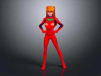 Anime Game Character With Orange Hair In Red Bodysuit Standing Pose 3d model