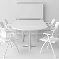Round White Conference Table With Black Chairs And Large Screen On Blue Wall 3d model