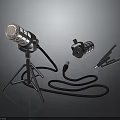 Professional Microphone With Tripod Stand Cable Clip Connector And Audio Accessories 3d model