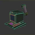 Green Mechanical Arm Machine Featuring Blue Screen Keyboard And Stable Base Design