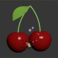 Cute Red Cherries With Green Leaves Cartoon Faces Heart Eyes And Small Flower Mustache