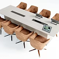 Modern Conference Table With Brown Chairs And Meeting Devices On Top