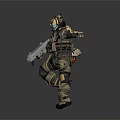 Armored Character With Bear Head In Combat Gear Holding Futuristic Weapon Running Action Pose