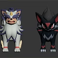 Two Cartoon Animal Characters With White Blue Mane And Black Red Eye Features