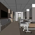 Modern Hospital Outpatient Ward Interior With Bed TV Cabinets Sofa And Flowers