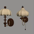 Vintage Style Wall Lamps With Beige Lampshades And Brown Brackets Mounted On Wall