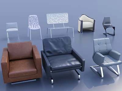 Single Chairs with Various Modern Designs Leather Upholstery and Metal Legs in Multiple Colors 3d model