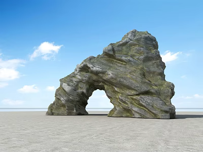 Natural Rock Building Exterior Wall With Arch Shape Texture And Blue Sky Background 3d model