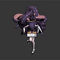 3D Model Game and Movie Character with Purple Hair Halo Tentacles White Wings and Tablet