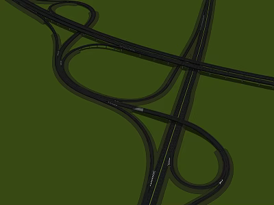 Modern Complex Interchange Bridge With Intertwined Curved Roads And Green Backdrop 3d model