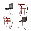 Modern Single Chairs With Curved Design Black Red Leather And Metal Frame For Home Decor