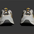 White Sporty Shoes With Yellow Black Stripes Mesh Upper And Casual Design