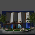 Elegant Chinese Themed Decorative Scene With Golden Framed Screen Bamboo Pink Flowers And Wooden Table