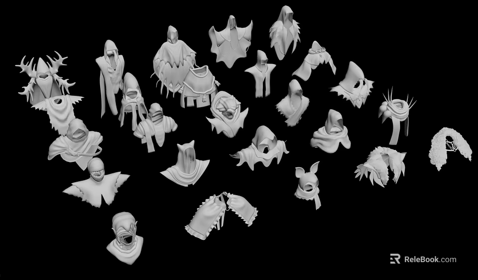 White Ghost Like Humanoid Sculptures with Various Cloaked Designs and Poses 3d model 