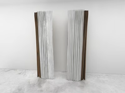 Modern Pleated Curtains In White And Brown Hanging Against White Wall 3d model