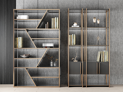 Light Luxury Bookshelf Bookcase Decorative Cabinet 3d model