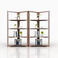 Wooden Open Bookcase With Multiple Shelves Plants Books And Decorations